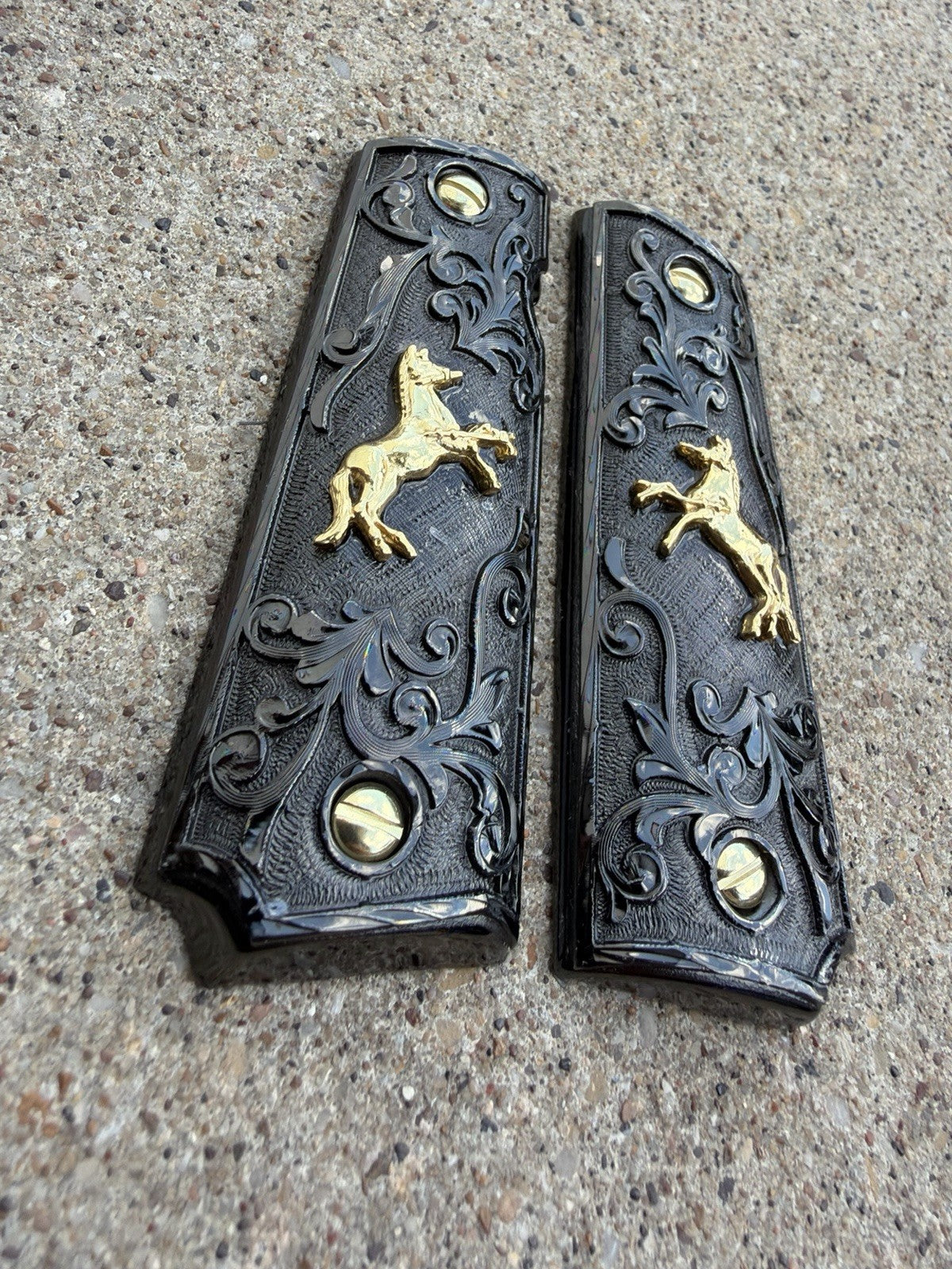 1911 45 38 Super Full Size Horse Gold Gun Pistol Grip Cachas & 24K Screws
