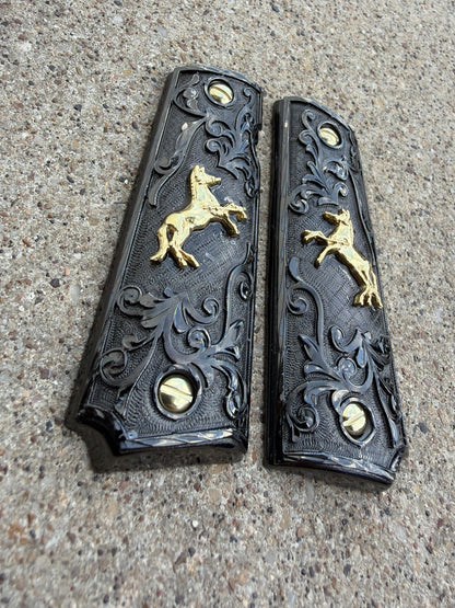 1911 45 38 Super Full Size Horse Gold Gun Pistol Grip Cachas & 24K Screws