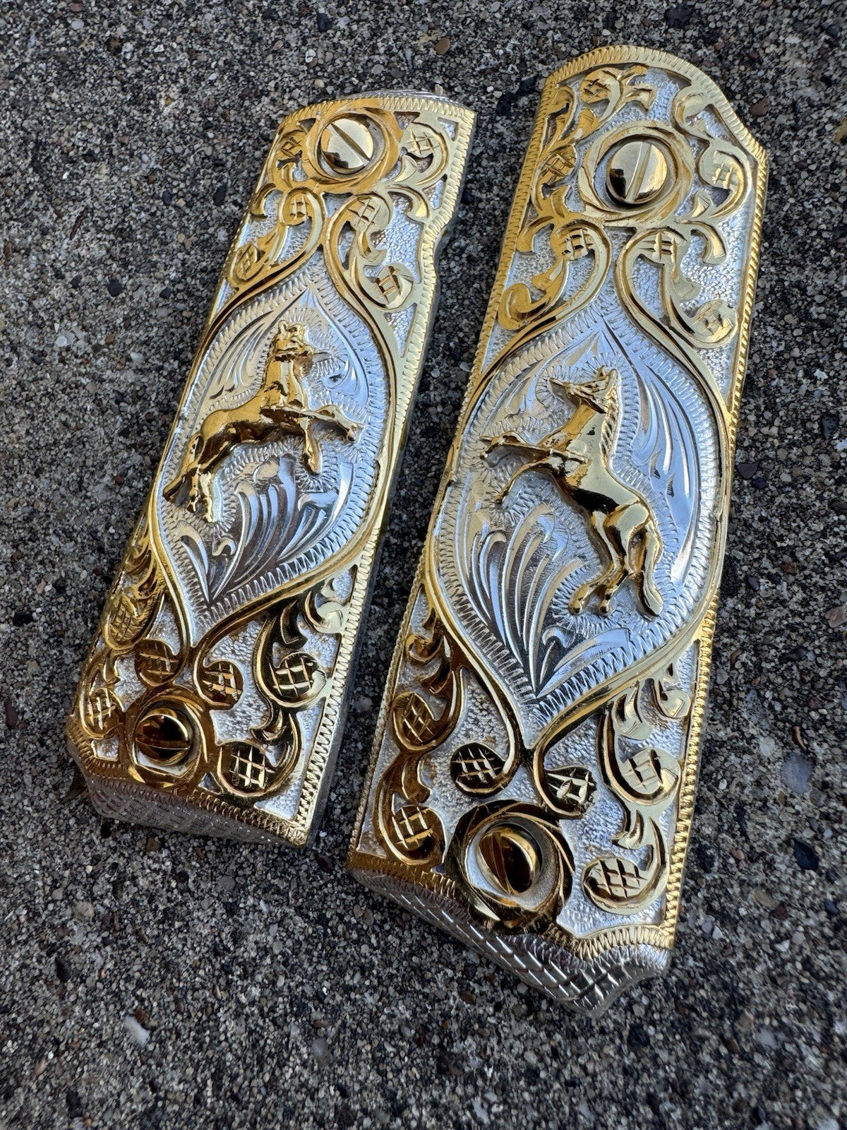 1911 45 38 Super Full Size Colt Horse Gold Gun Pistol Grip Cachas & 24K Screws