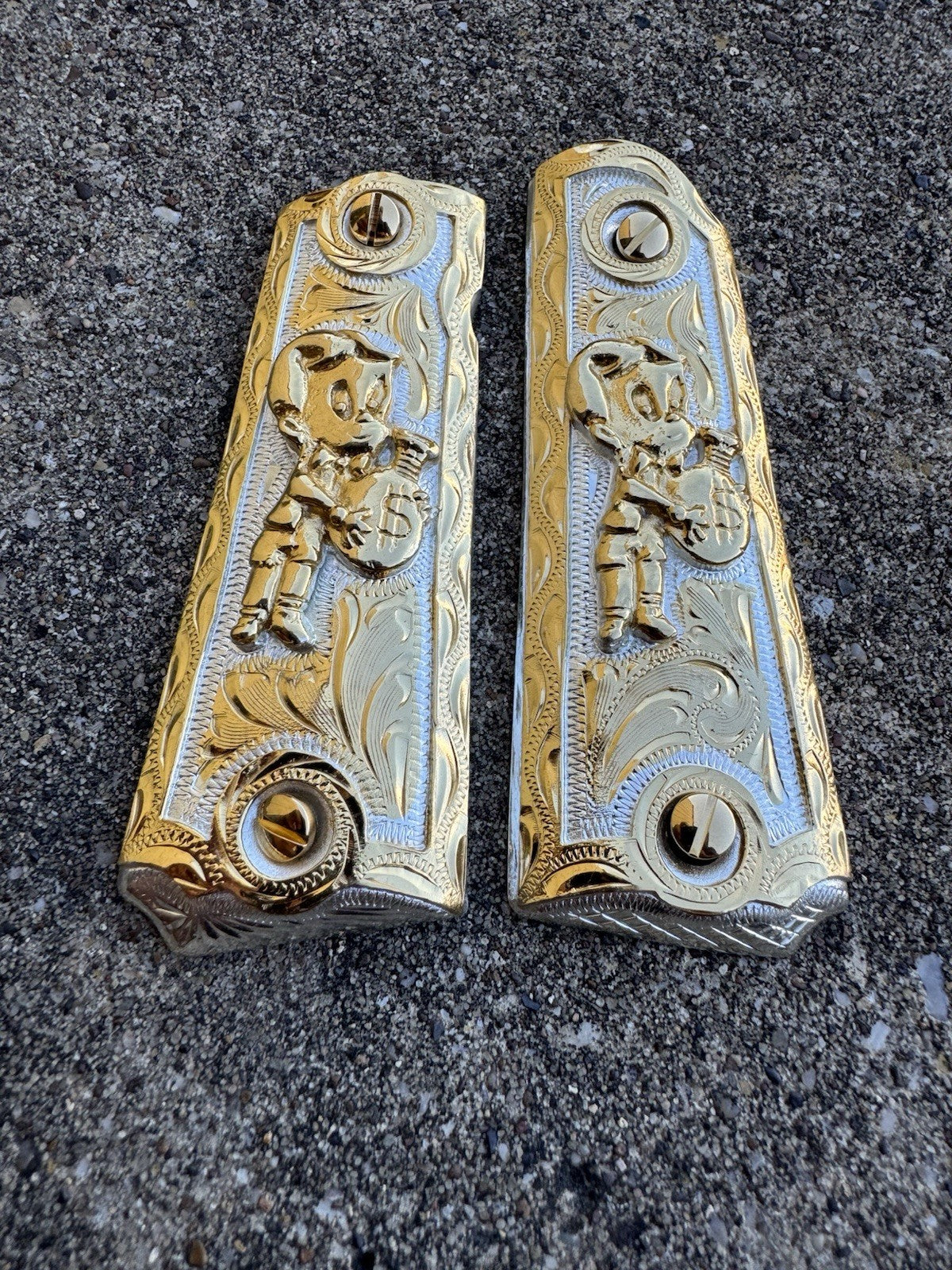 1911 45 38 Super Full Size Richie Rich Gold Gun Pistol Grip Cachas & 24K Screws