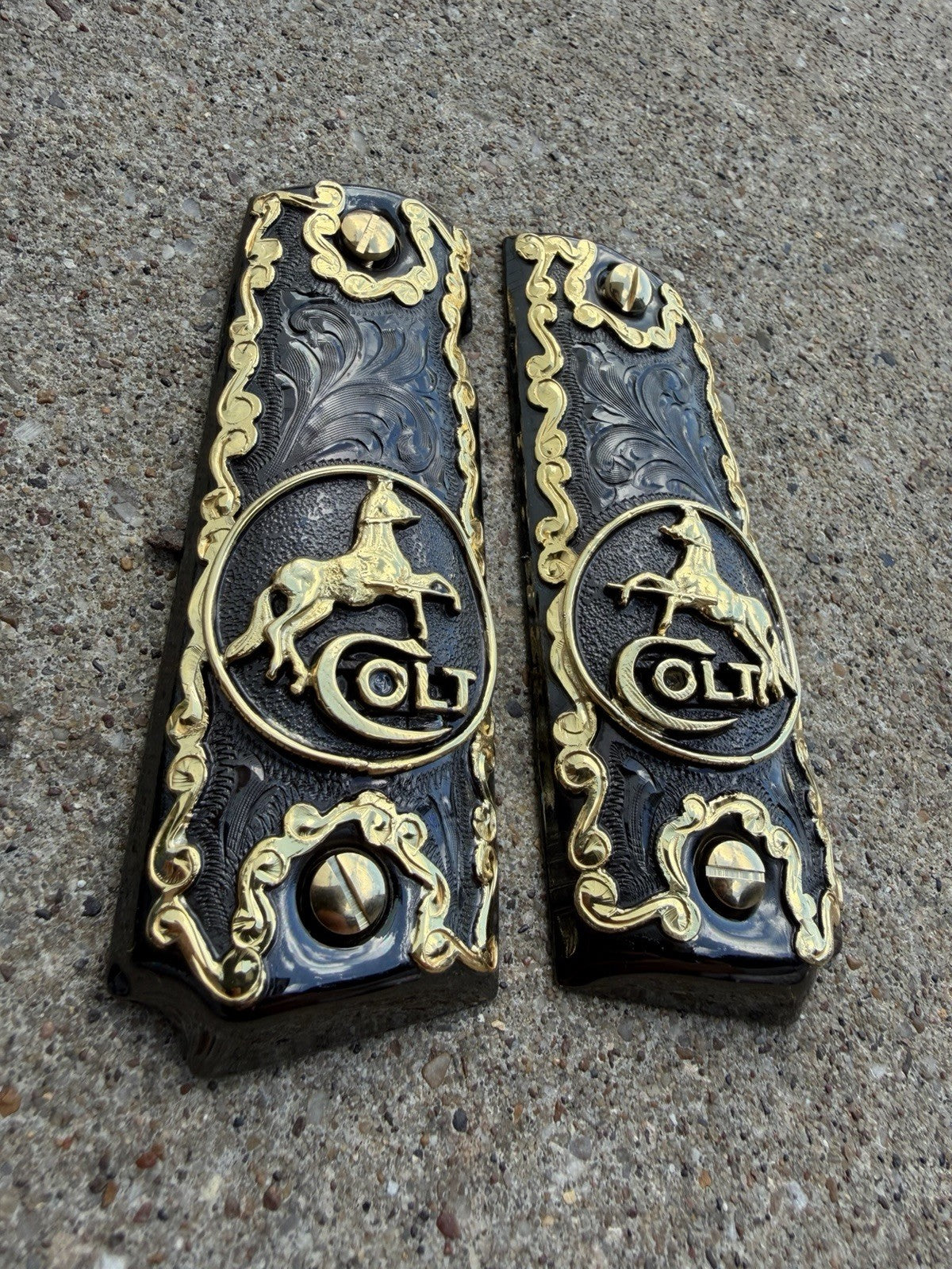 1911 45 38 Super Full Size Horse Gold Gun Pistol Grip Cachas & 24K Screws