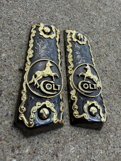 1911 45 38 Super Full Size Horse Gold Gun Pistol Grip Cachas & 24K Screws