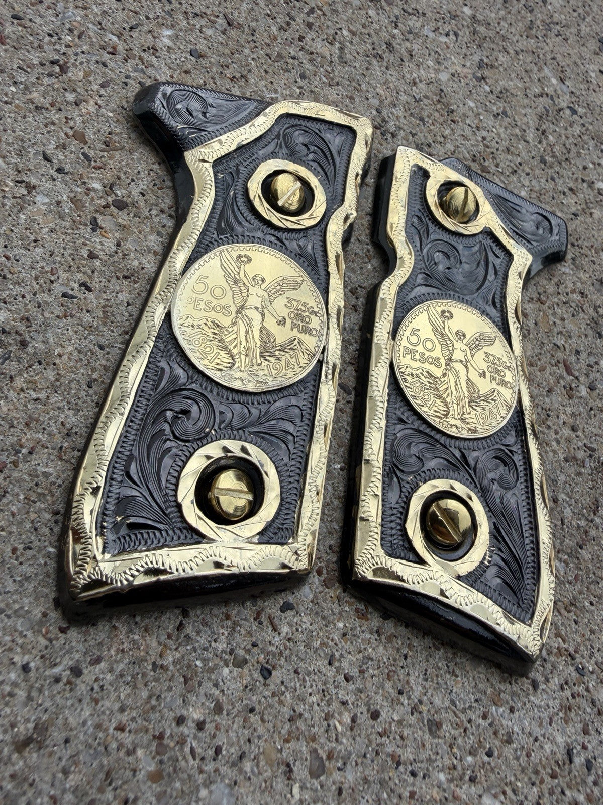 Beretta 92FS Cachas San Judas Gold Plated Pistol Custom Grips & Gold Screws