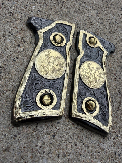 Beretta 92FS Cachas San Judas Gold Plated Pistol Custom Grips & Gold Screws
