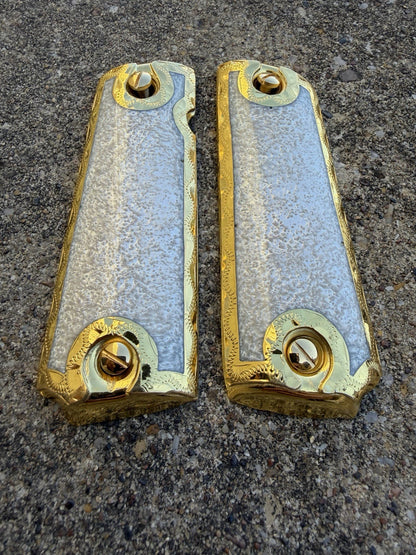 1911 45 38 Super Full Size Gold Gun Pistol Grip Cachas Chapeado & 24K Screws