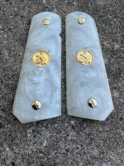 1911 45 38 Super Full Size Resin Gold Colt Coin Gun Pistol Grip Cachas