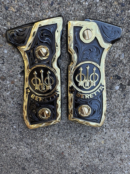 Beretta 92FS Cachas Gold Plated Pistol Custom Grips & Gold Screws