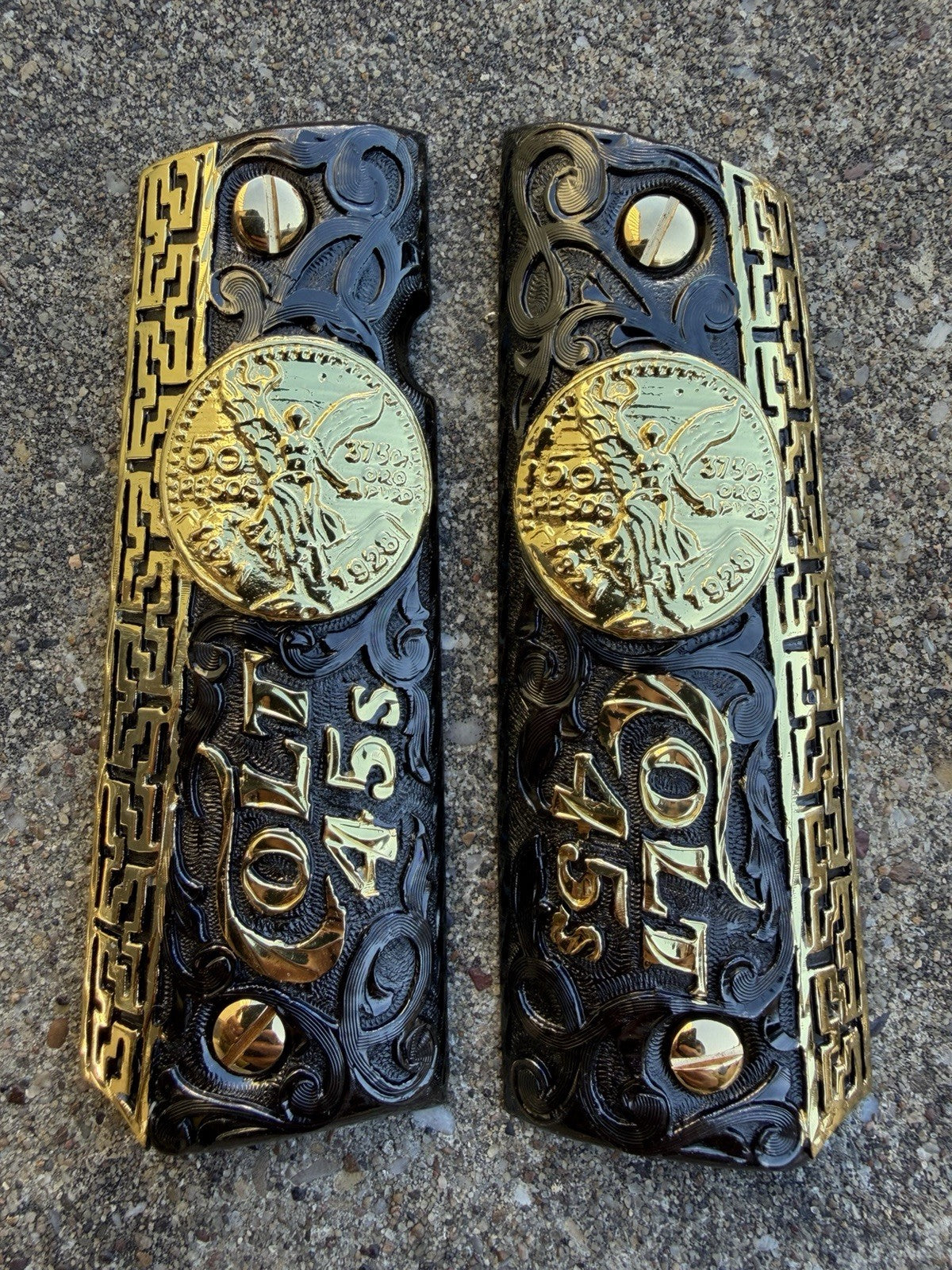 1911 45 38 Super Full Size Centenario Gold Gun Pistol Grip Cachas & 24K Screws
