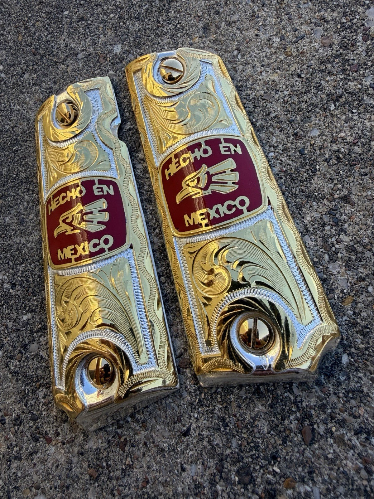 1911 45 38 Super Full Size Hecho En Mexico Gold Gun Pistol Grip Cachas & Screws
