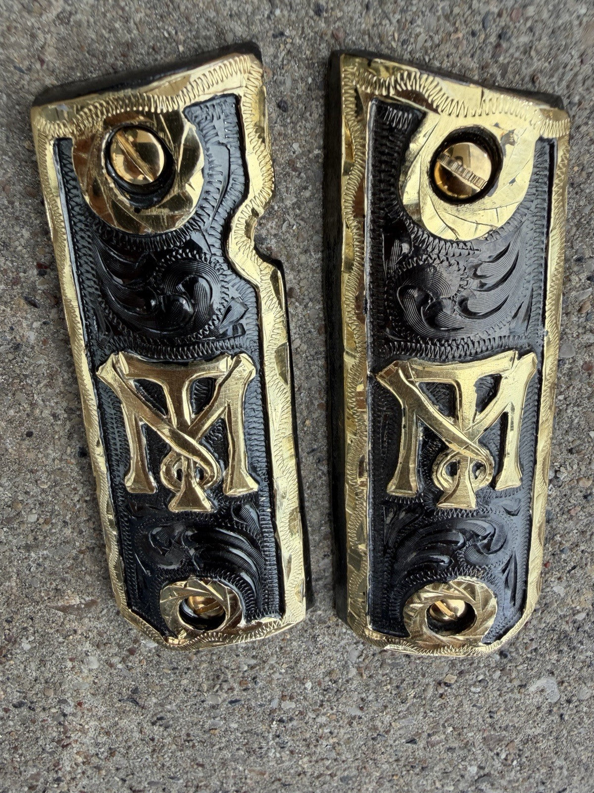 1911 45 38 Super Full Size Scarface Gold Gun Pistol Grip Cachas & 24K Screws