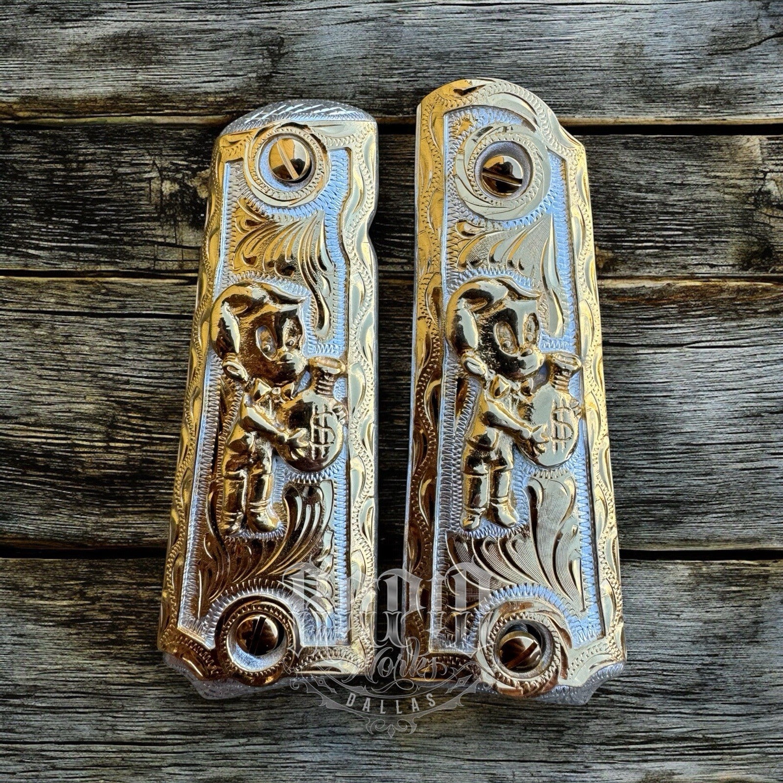 1911 45 38 Super Full Size Richie Rich Gold Gun Pistol Grip Cachas & 24K Screws