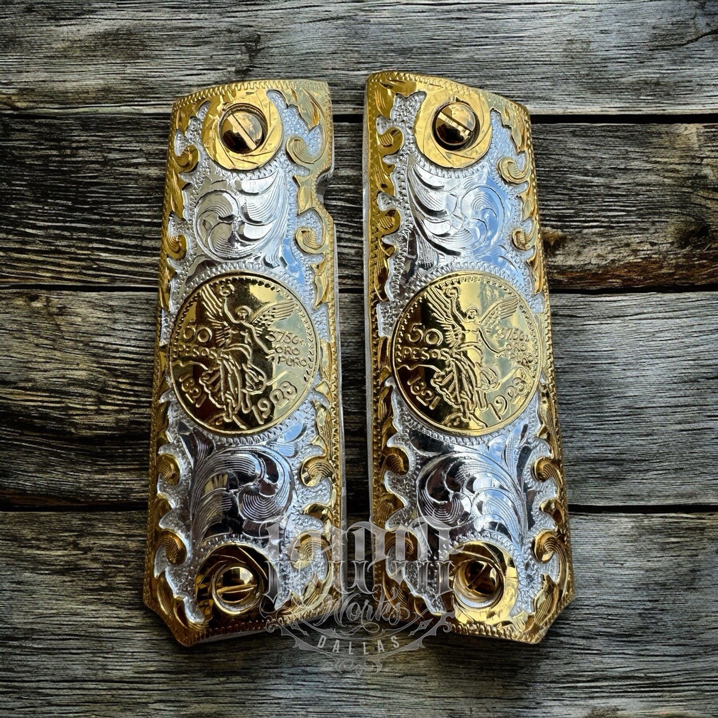 1911 45 38 Super Full Size Centenario Gold Gun Pistol Grip Cachas & 24K Screws