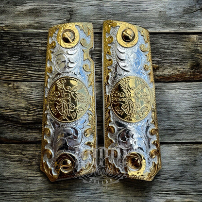 1911 45 38 Super Full Size Centenario Gold Gun Pistol Grip Cachas & 24K Screws