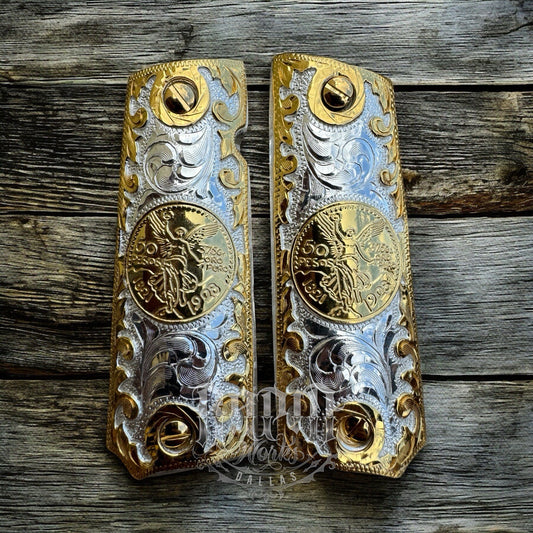 1911 45 38 Super Full Size Centenario Gold Gun Pistol Grip Cachas & 24K Screws