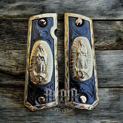 1911 45 38 Super Full Size Virgen De Guadalupe Gold Gun Grip Cachas & 24K Screws