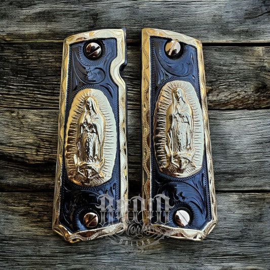 1911 45 38 Super Full Size Virgen De Guadalupe Gold Gun Grip Cachas & 24K Screws
