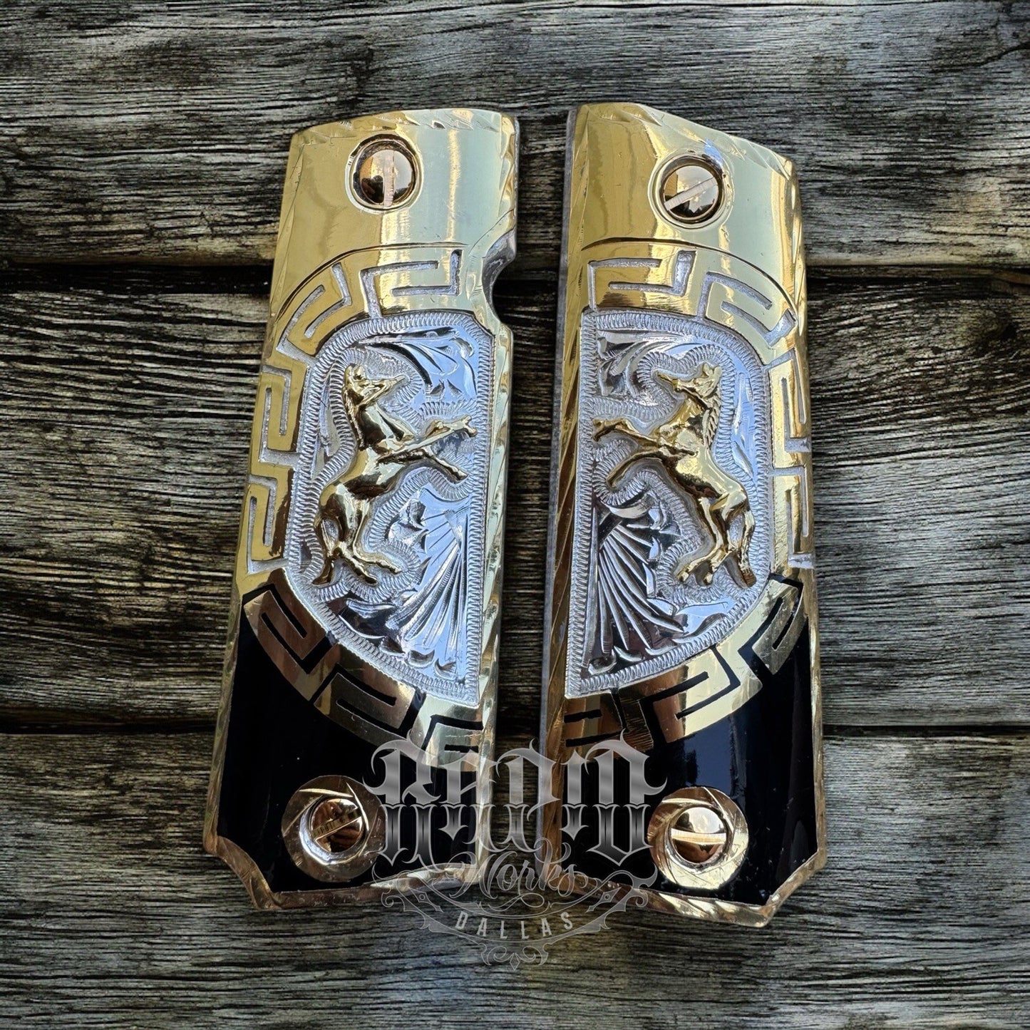 1911 45 38 Super Full Size Colt Horse Gold Gun Pistol Grip Cachas & 24K Screws