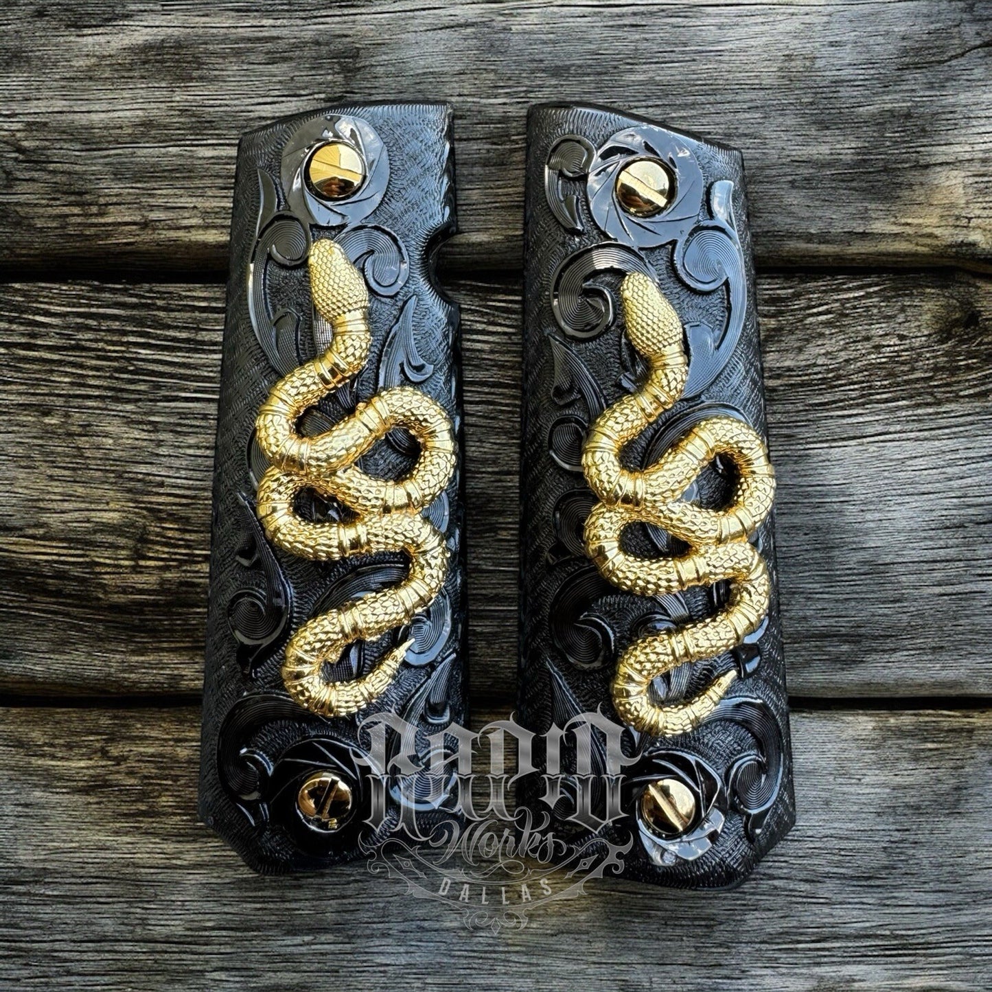 1911 45 38 Super Full Size Snake Gold Gun Pistol Grip Cachas & 24K Screws