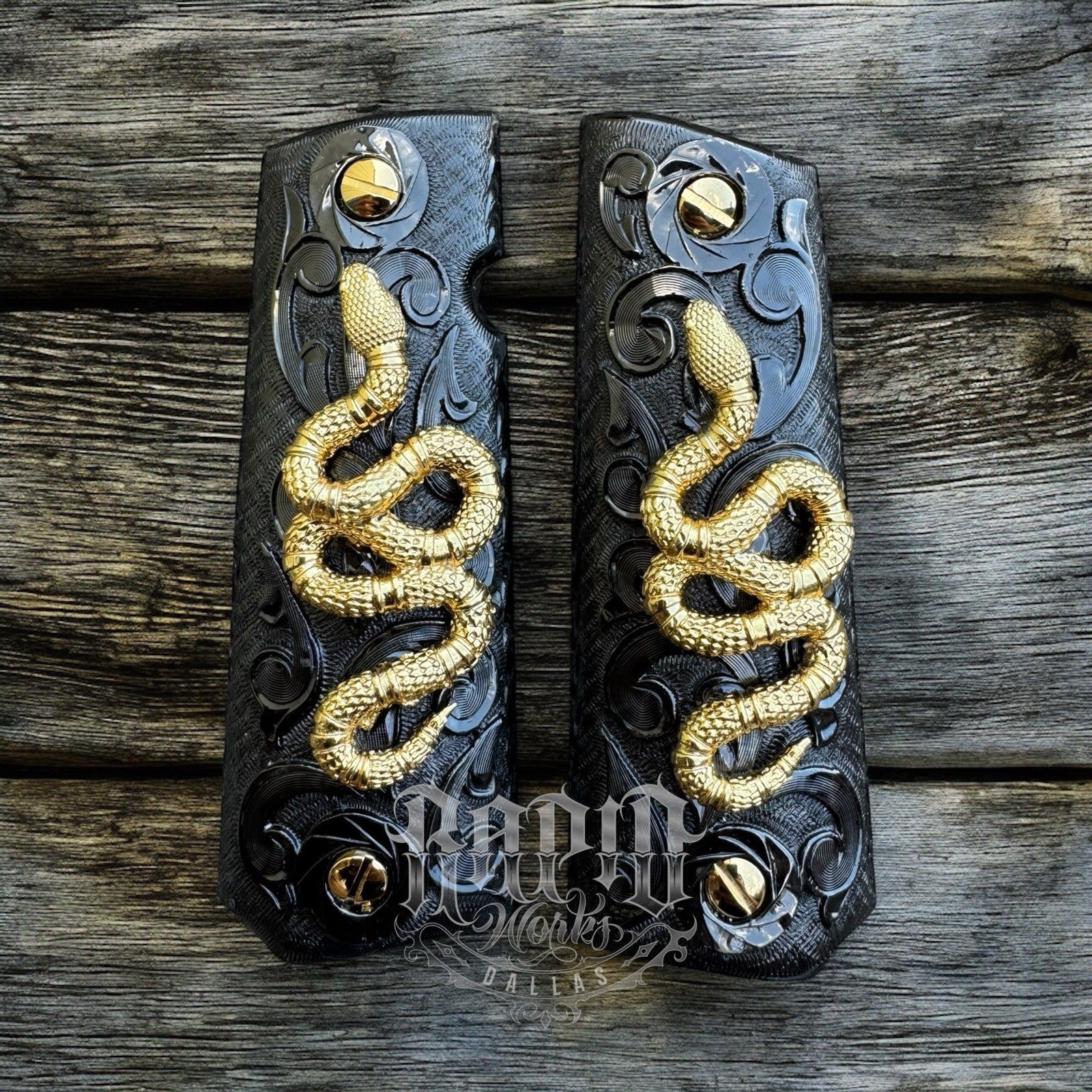 1911 45 38 Super Full Size Snake Gold Gun Pistol Grip Cachas & 24K Screws