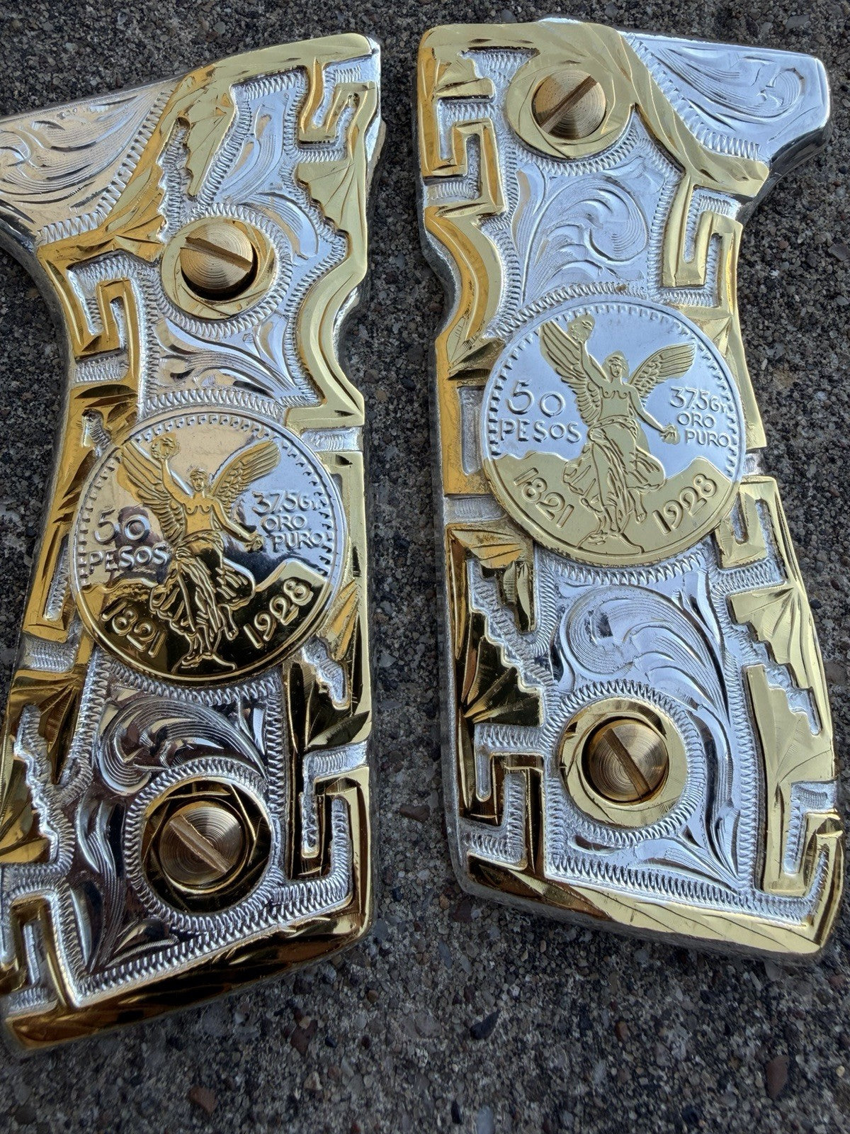 Beretta 92FS Cachas Centenario Gold Plated Pistol Custom Grips & Gold Screws