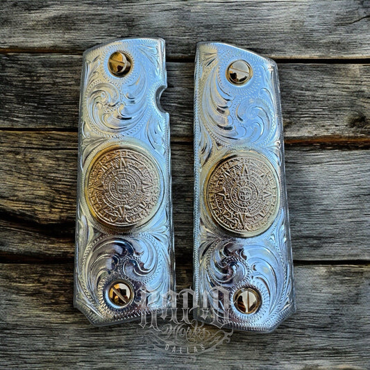 1911 45 38 Super Full Size Azteca Gold Gun Pistol Grip Cachas & 24K Screws