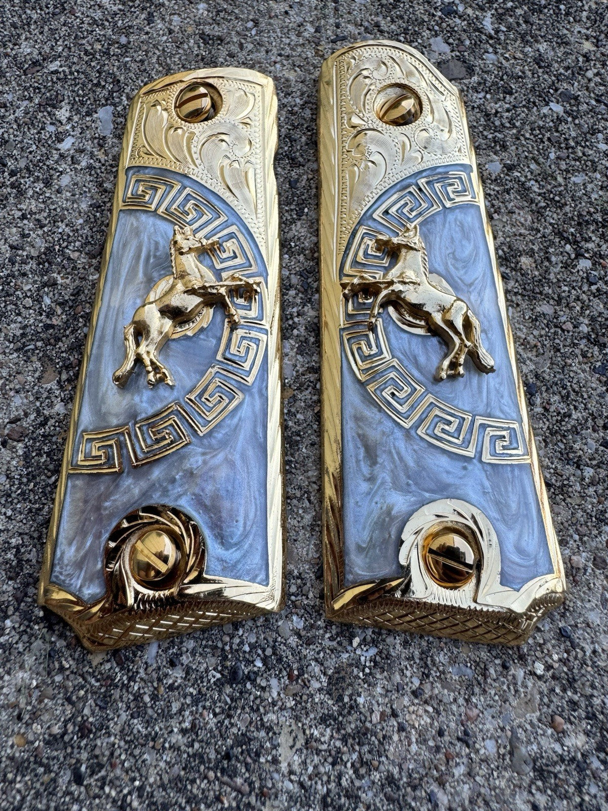 1911 45 38 Super Full Size Horse Gold Gun Pistol Grip Cachas & 24K Screws