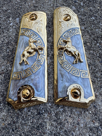 1911 45 38 Super Full Size Horse Gold Gun Pistol Grip Cachas & 24K Screws