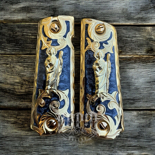 1911 45 38 Super San Judas Full Size Gold Gun Pistol Grip Cachas & 24K Screws