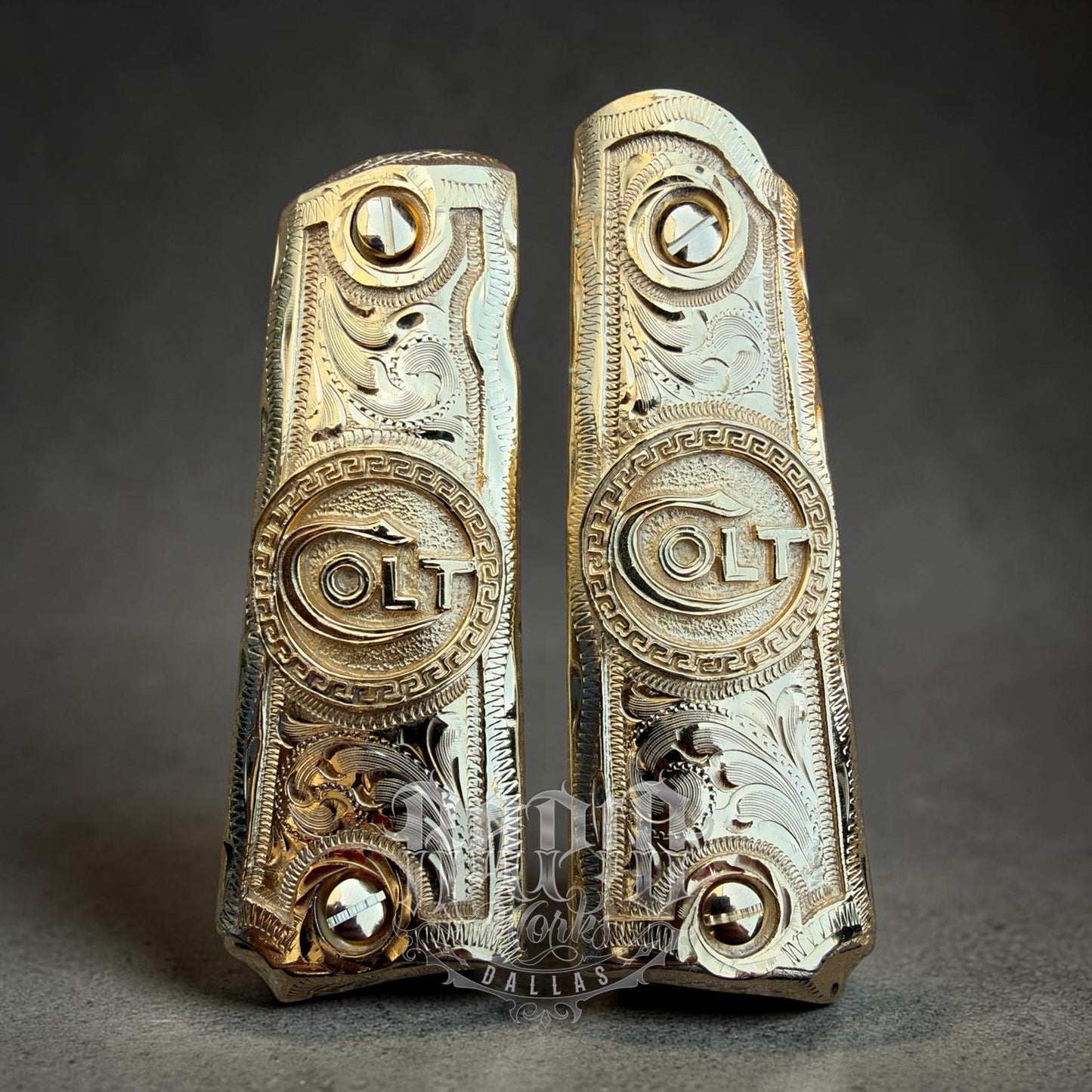 1911 45 38 Super Full Size Colt Gold Gun Pistol Grip Cachas Chapeado & 24K Screw