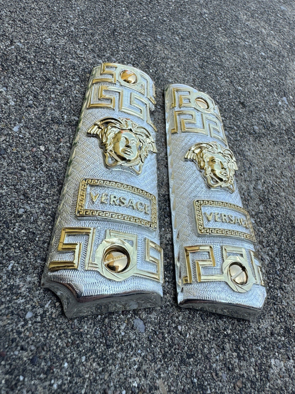 1911 45 38 Super Versace Full Size Gold Gun Pistol Grip Cachas & 24K Screws