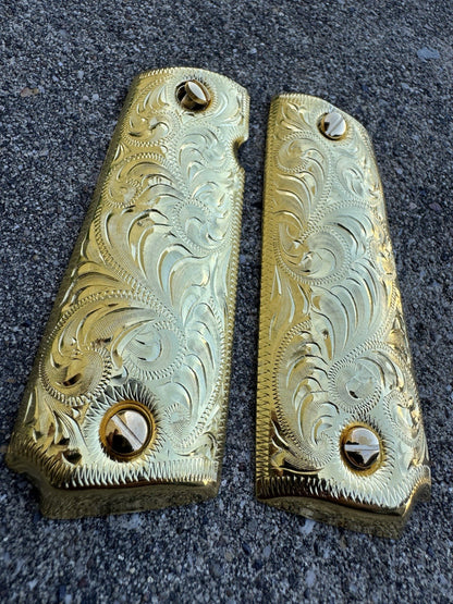 1911 45 38 Super Full Size Gold Gun Pistol Grip Cachas Chapeado & 24K Screws