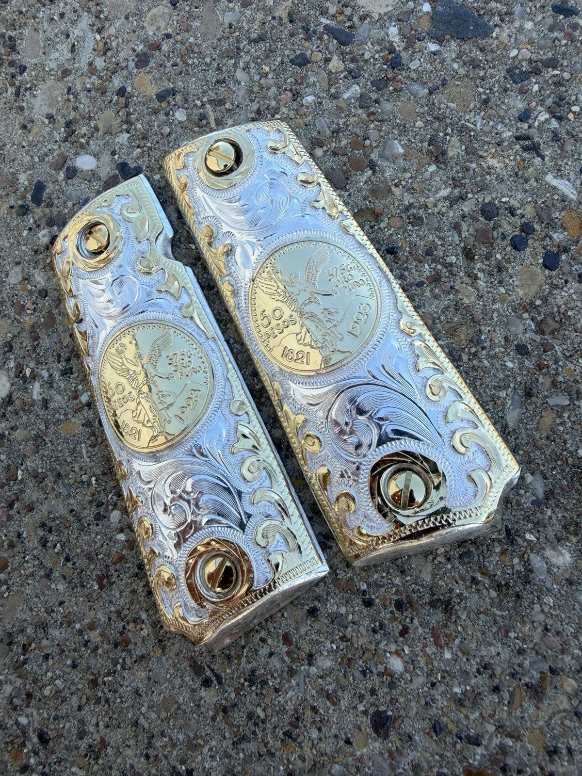 1911 45 38 Super Full Size Centenario Gold Gun Pistol Grip Cachas & 24K Screws