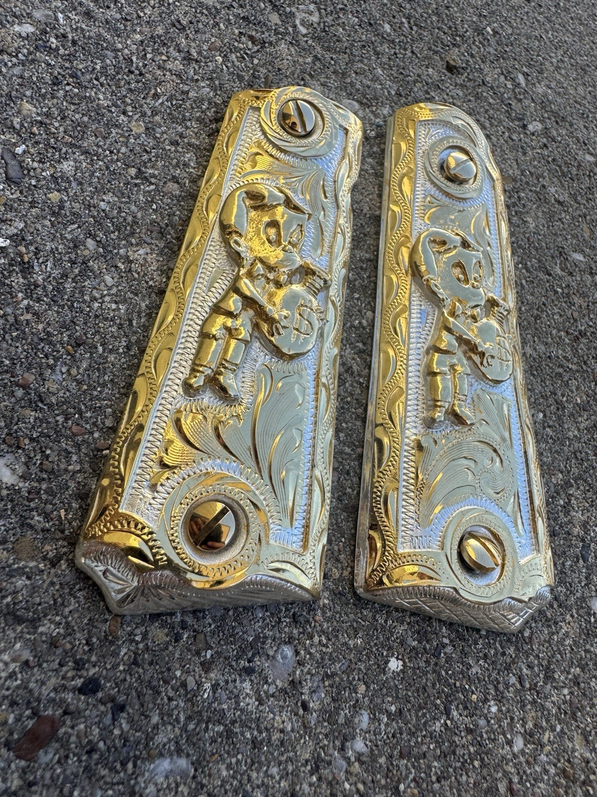 1911 45 38 Super Full Size Richie Rich Gold Gun Pistol Grip Cachas & 24K Screws