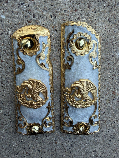 1911 45 38 Super Full Size Mexican Eagle Gold Gun Pistol Grip Cachas & 24K Screw