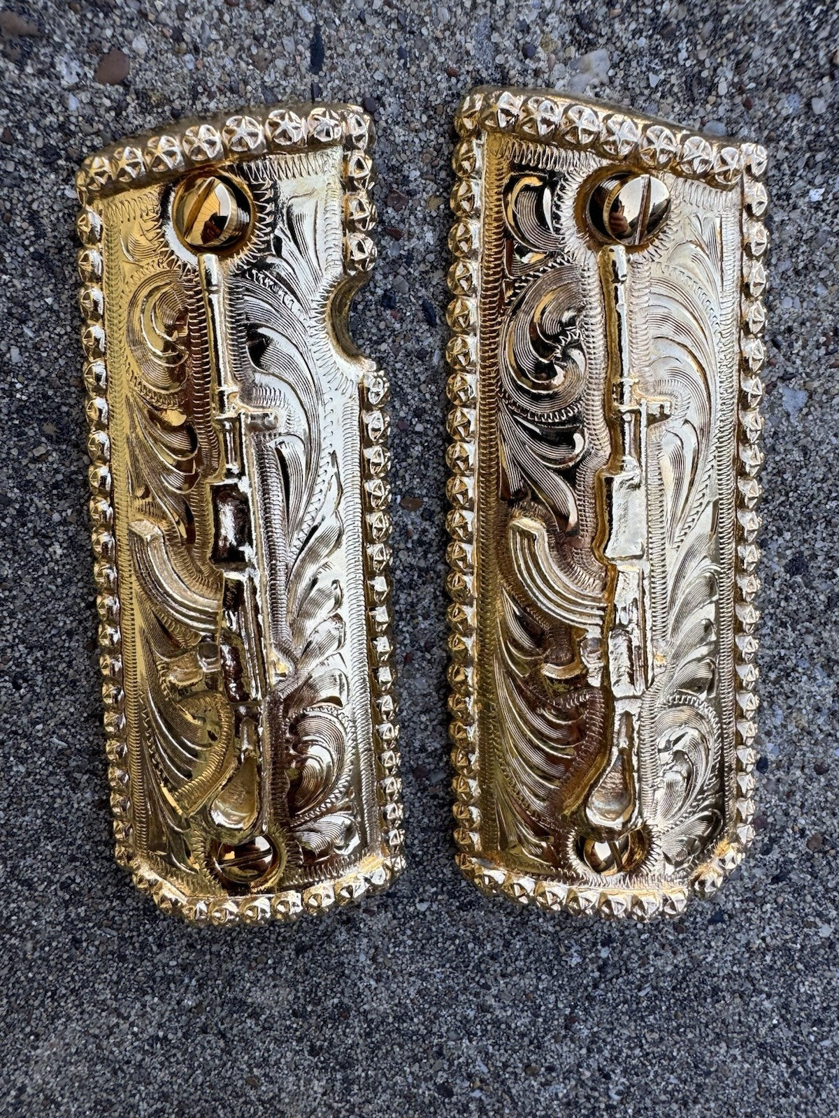 1911 45 38 Super Full Size Gold Gun Pistol Grip Cachas Chapeado & 24K Screws