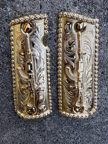 1911 45 38 Super Full Size Gold Gun Pistol Grip Cachas Chapeado & 24K Screws