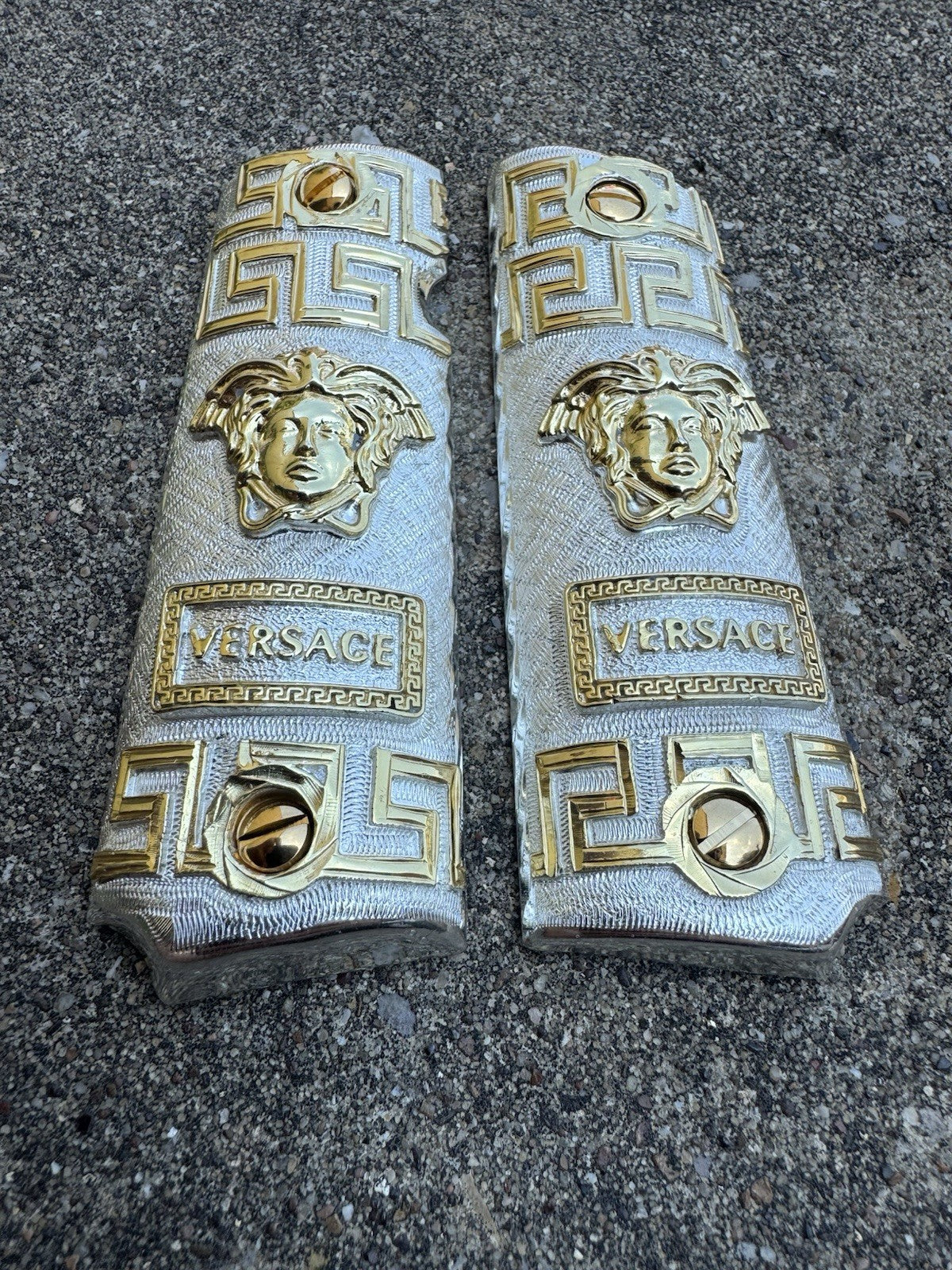 1911 45 38 Super Versace Full Size Gold Gun Pistol Grip Cachas & 24K Screws