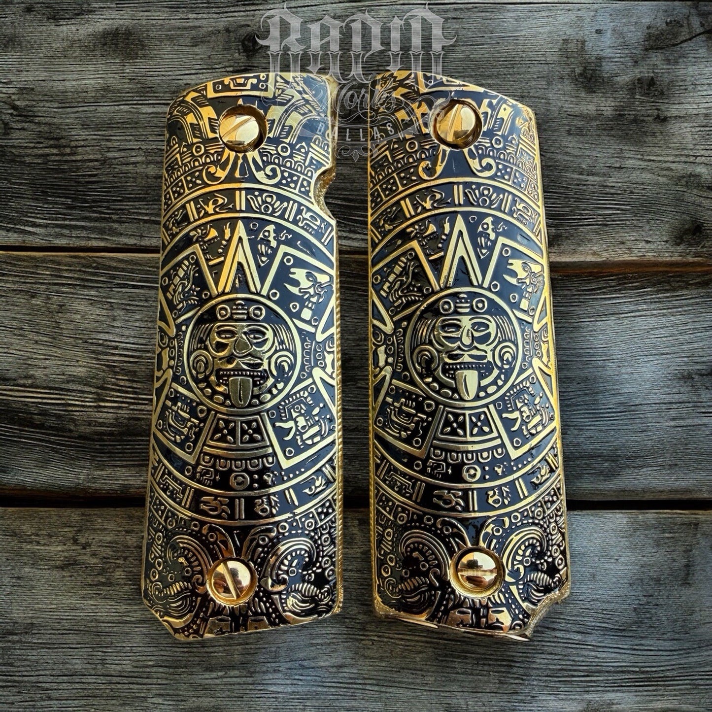 1911 45 38 Super Full Size Azteca Gold Gun Pistol Grip Cachas & 24K Screws