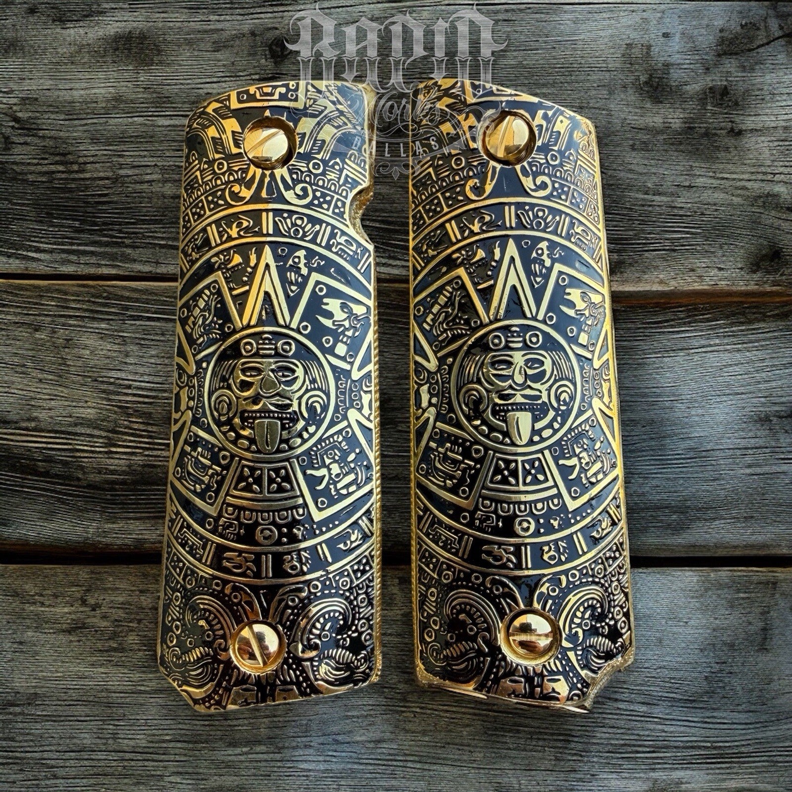 1911 45 38 Super Full Size Azteca Gold Gun Pistol Grip Cachas & 24K Screws