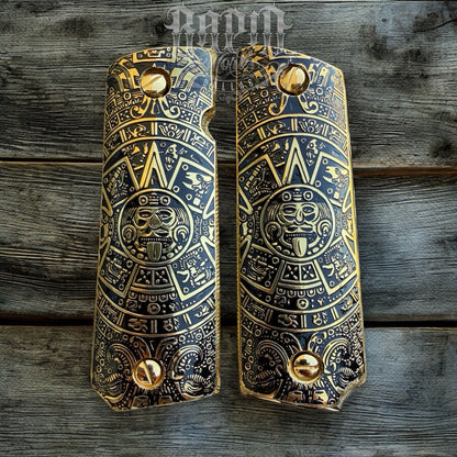 1911 45 38 Super Full Size Azteca Gold Gun Pistol Grip Cachas & 24K Screws