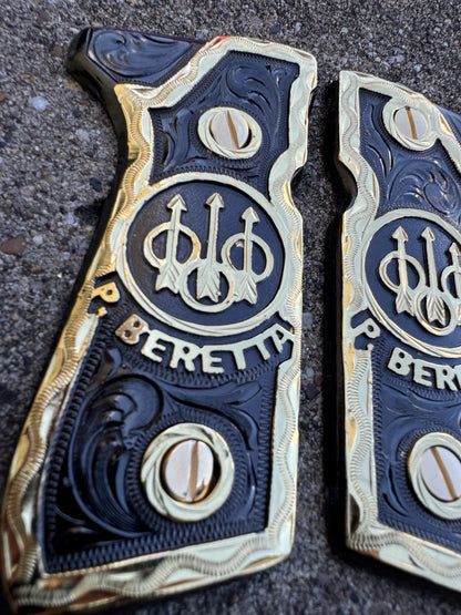 Beretta 92FS Cachas Gold Plated Pistol Custom Grips & Gold Screws