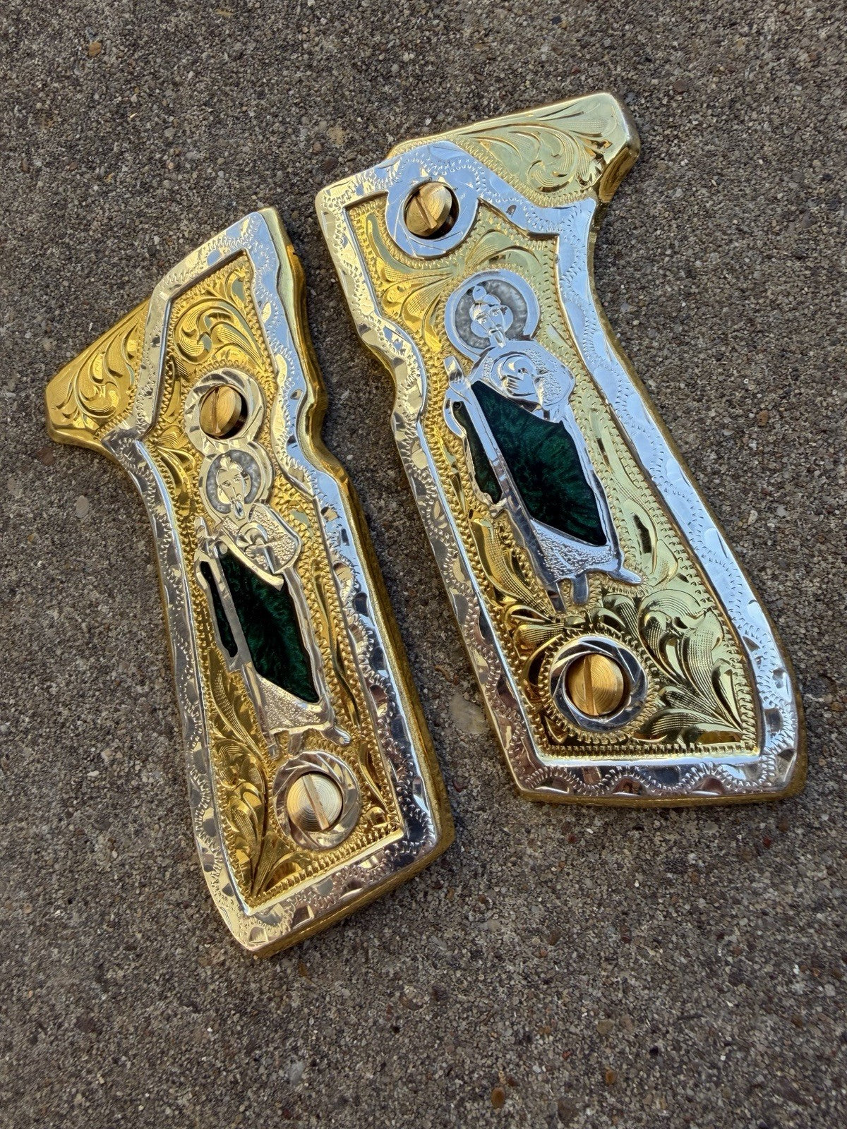 Beretta 92FS Cachas San Judas Gold Plated Pistol Custom Grips & Gold Screws