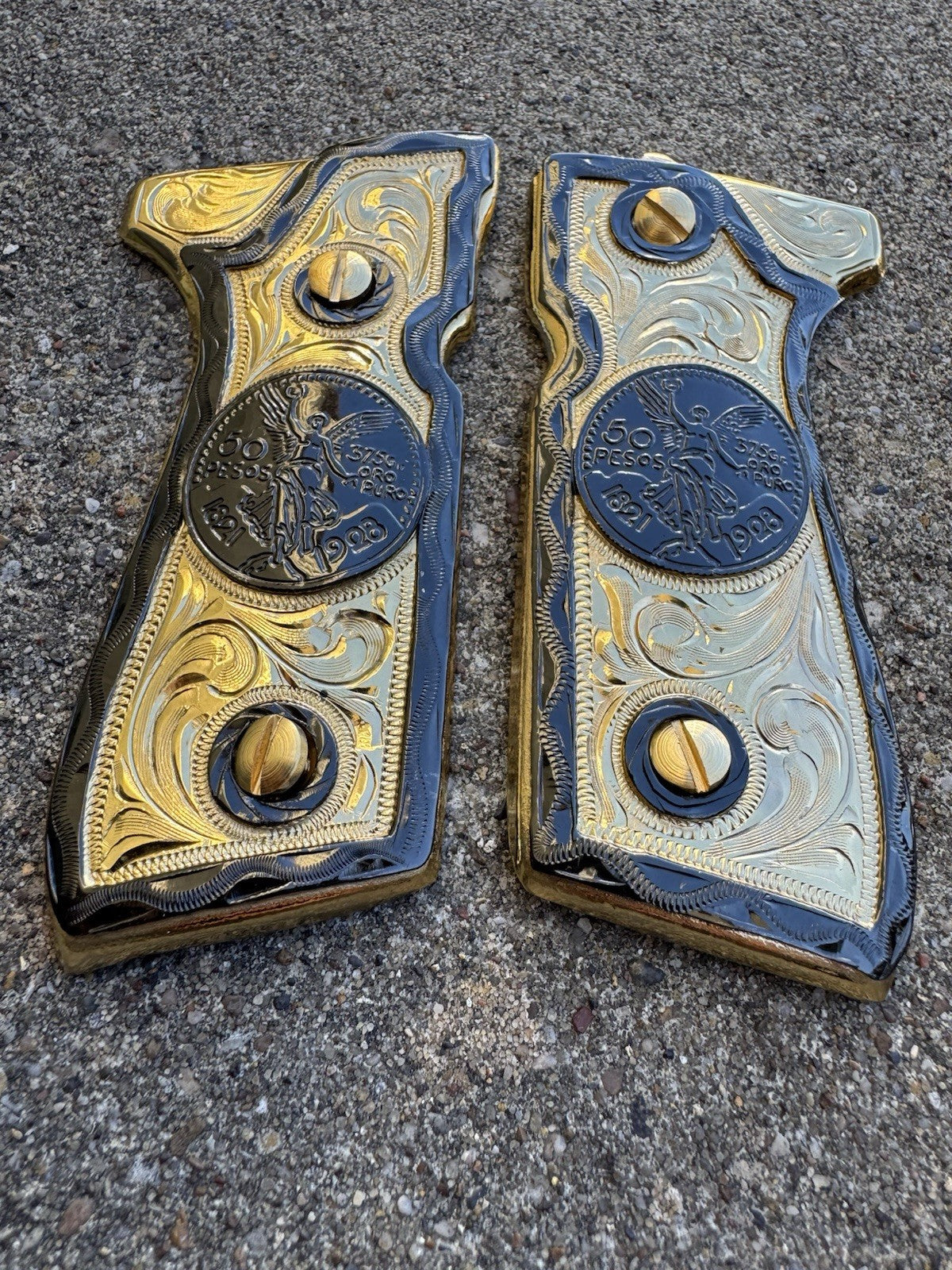 Beretta 92FS Cachas Centenario Gold Plated Pistol Custom Grips & Gold Screws