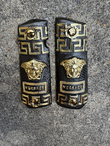 1911 45 38 Super Versace Full Size Gold Gun Pistol Grip Cachas & 24K Screws