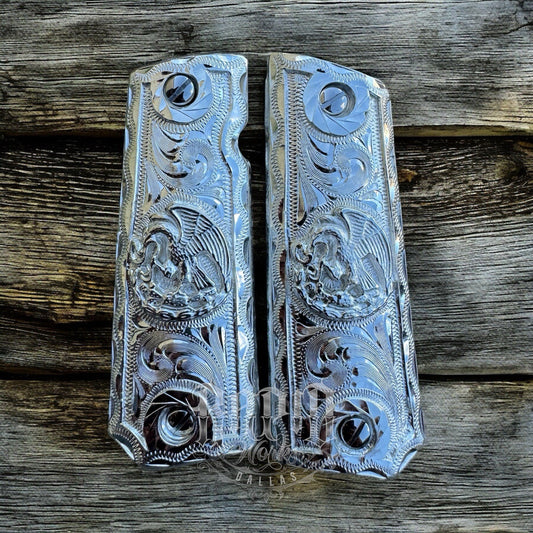 1911 45 38 Super Full Size Mexican Eagle Gun Pistol Grip Cachas & Polished Screw