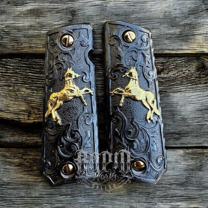 1911 45 38 Super Full Size Colt Horse Gold Gun Pistol Grip Cachas & 24K Screws