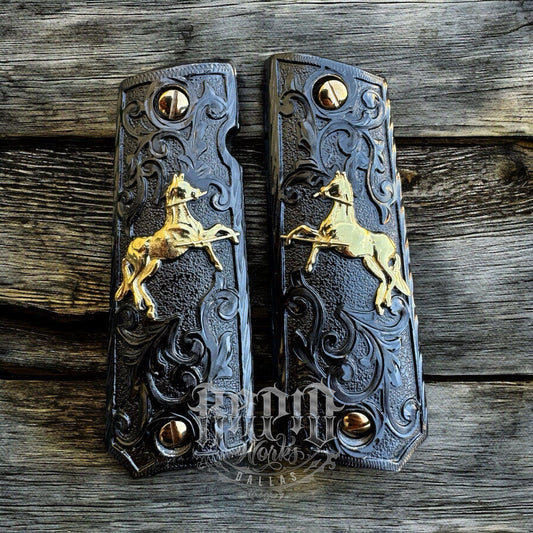 1911 45 38 Super Full Size Colt Horse Gold Gun Pistol Grip Cachas & 24K Screws