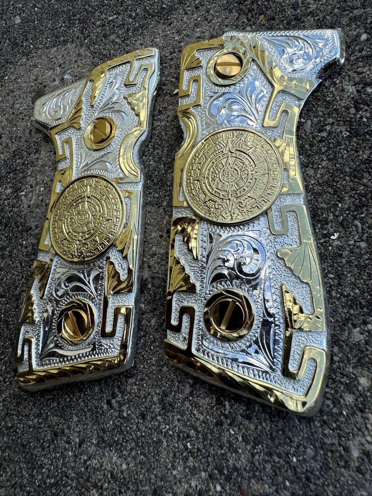 Beretta 92FS Cachas Aztec Gold Plated Pistol Custom Grips & Gold Screws