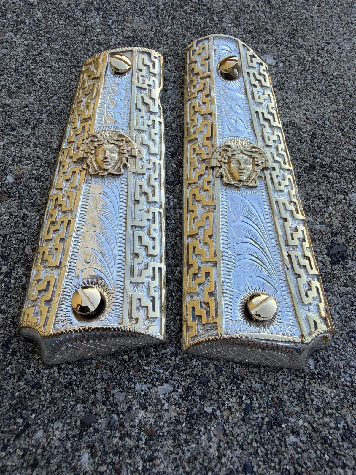 1911 45 38 Super Full Size Versace Gold Gun Pistol Grip Cachas & 24K Screws