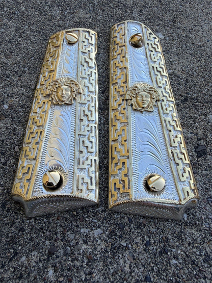1911 45 38 Super Full Size Versace Gold Gun Pistol Grip Cachas & 24K Screws